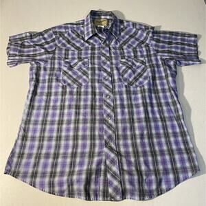 Men's Wrangler Purple Pearl Snap Short Sleeve Button Western Cowboy Shirt XL